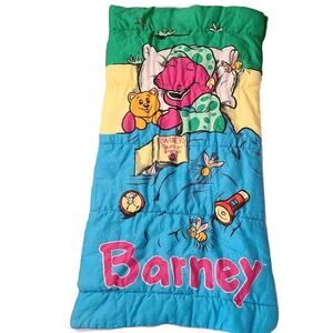 VTG 1992 BARNEY SLEEPING BAG BEDTIME STORIES CHILD DINOSAUR 90s TV SHOW KIDS USA